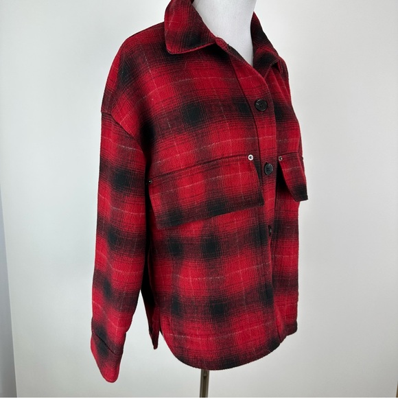 ZARA Red Black Plaid Oversized Flannel Jacket Size Small - Picture 4 of 8